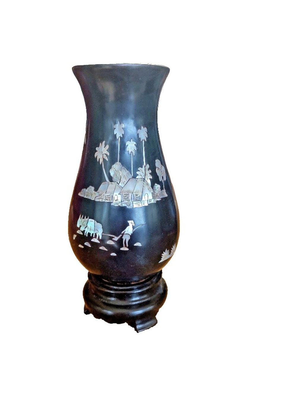 Authentic Vintage Vietnamese Lacquerware Vase Pair - Hand-Inlaid MOP